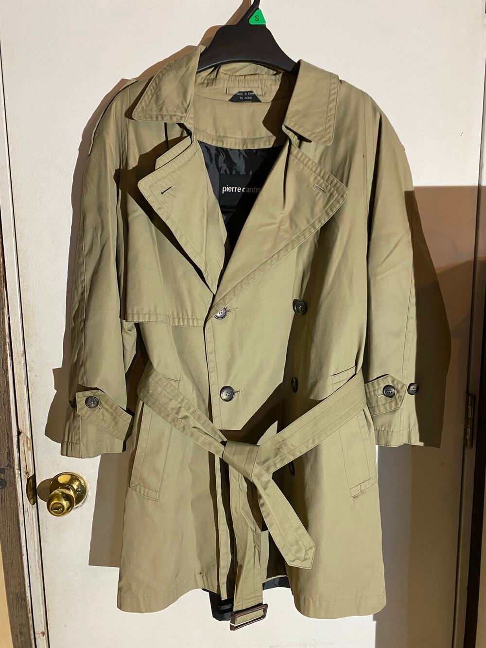 Pierre Cardin Trench Coat 38R Mens Khaki Tan Double Breasted Belted
